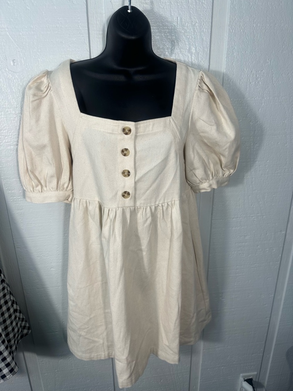 Flying Tomato Beige Denim Dress Size Medium EUC - Picture 4 of 7